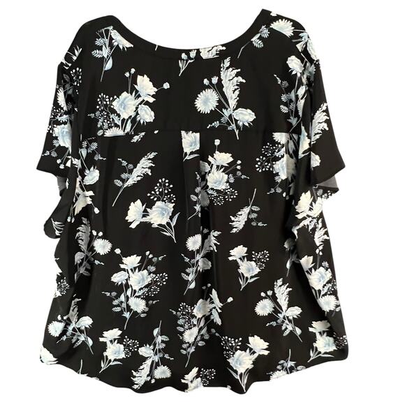 Torrid Harper Studio Blouse 5X Black Floral Crepe De Chine Flutter Career Casual - Picture 3 of 13